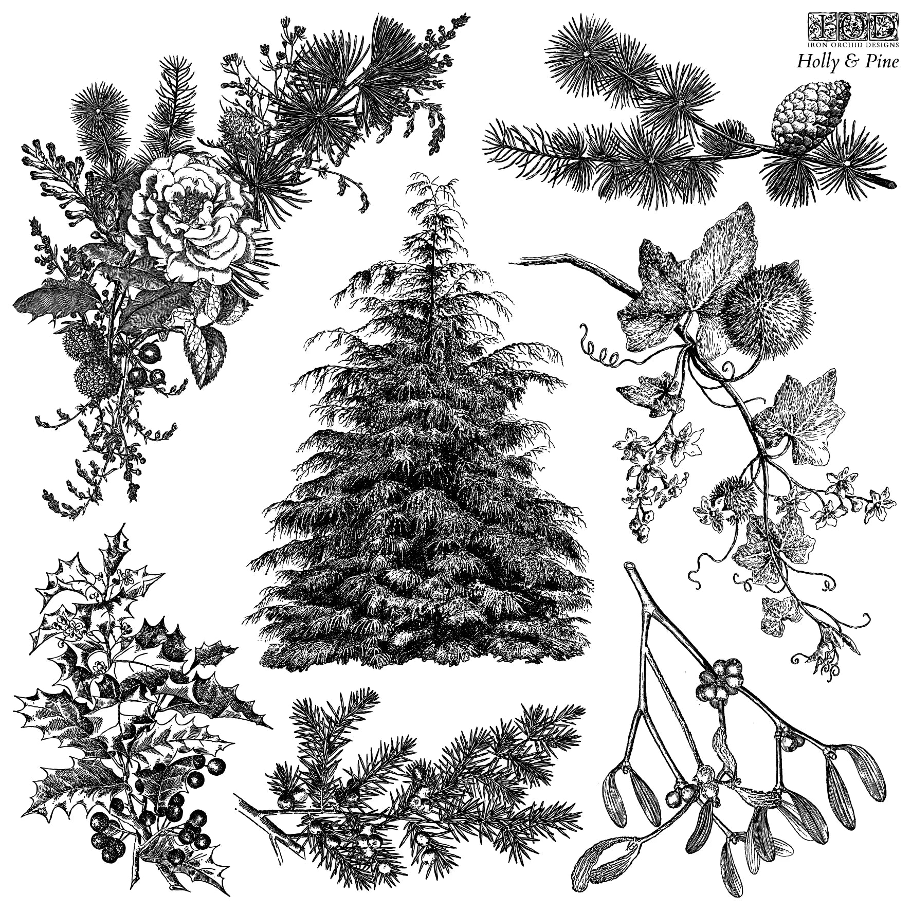 IOD Stamp - Holly & Pine